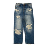 retro black blue straight oversized washed torn jeans solid color ripped jeans baggy hip hop destroyed men wide leg jeans pant urban skinny jeans