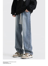 fashion loose streetwear denim pants unisex casual drewstring elastic waist jean pants hip hop trousers joggers mens baggy jeans unique joggers style 3257