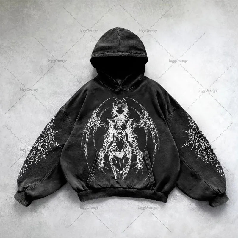 Gothic Punk Style Retro Harajuku Y2K Clothing American Hip-hop Street Anime Print Hoodie Men Trendy