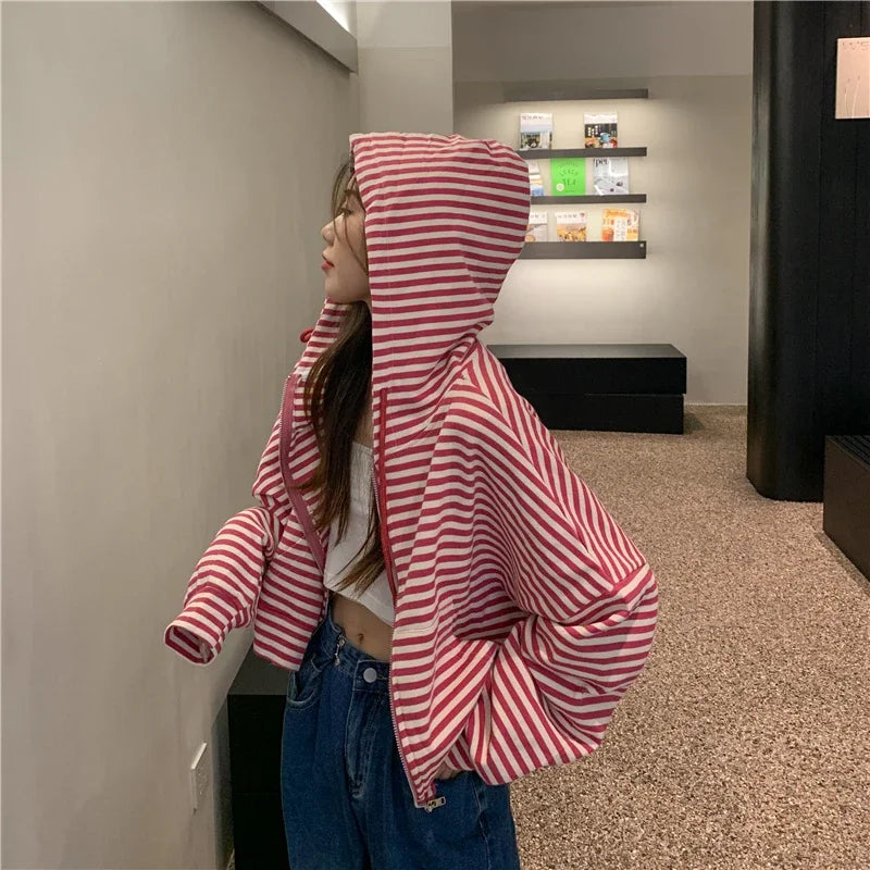 Autumn And Winter New Korean Style Ins Casual Sports Style Striped Hoo