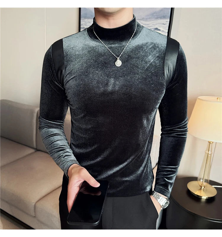 Trapwear Graphic tee – Turtleneck Stretch Slim Fit T Shirt Men Long Sleeve Thicken