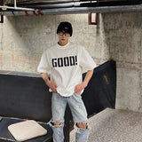 Y2k Trendy hip-hop men and women street personality GOOD print round neck short sleeved couple loose Harajuku retro casual top