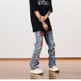men distressed ripped destroied denim jean pants new fashion patchwork biker jeans streetwear flare pants jogger y2k men s jeans unique joggers style 3282