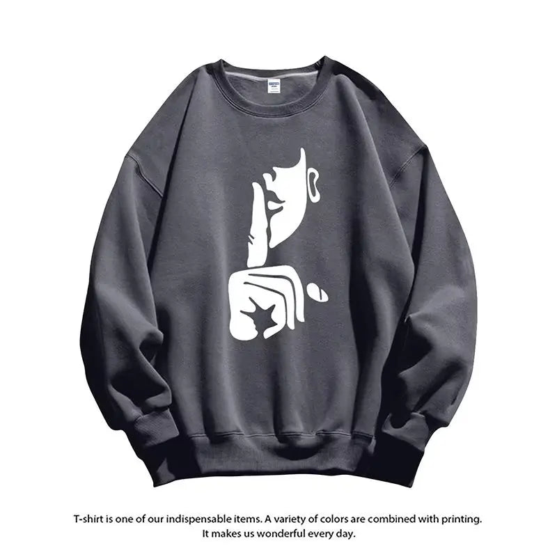 Oversized Loose Printed Sweatshirt Autumn Mens Korean High Quality Top