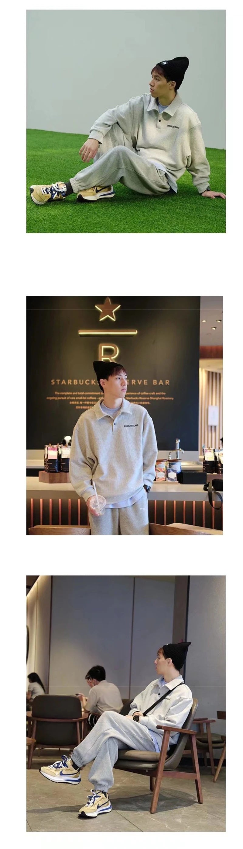 2025 Autumn Japanese Polo Sweatshirts Men Casual Waffle Turn-down Collar Sweatshirt High Street Long Sleeve Tops New in Hoodie