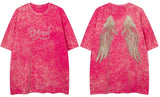 Vaporwave Broken heart – Men Retro T Shirts Rhinestone Wing Washed Short Sleeve T Shi