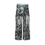 vintage dirty tie dye baggy jeans men multi pocket loose white straight jeans trousers luxury designer oversized denim pant unique jeans style 2932