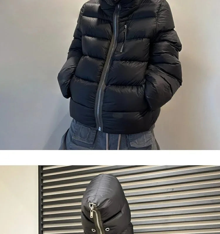 Winter Men's Down Jacket Coat Dark Style Shark Head Masked Zipper Goose Down Warm Regular Down Jacket Coat For Men And Women