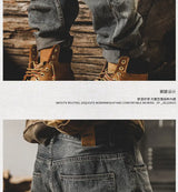 american high street personalized hip hop washed straight leg jeans for men and women loose and handsome trendy casual pants y2k unique jeans style 679