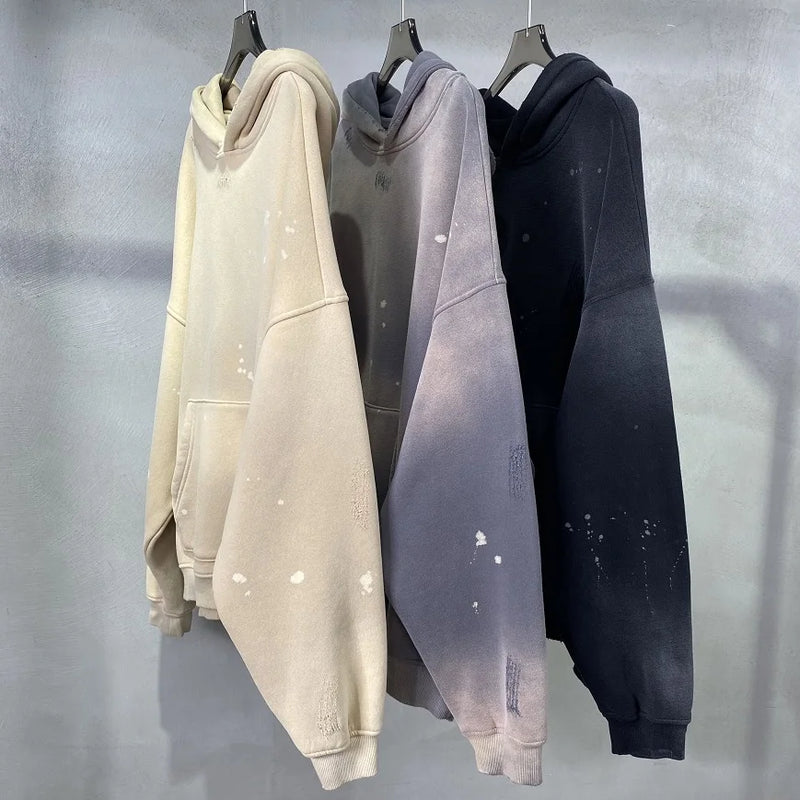 vaporwave oversized shirt featuring street wear speckled ink rubbed hooded hoodies fashion sense distressed winter coat mens and womens baggy washing clothes