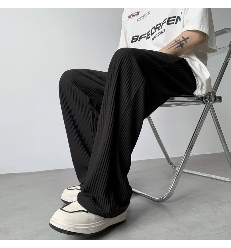 summer pleated pants men fashion oversized ice silk pants men japanese streetwear hip hop loose straight pants mens trousers unique default style 1243