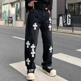 men embroidery streetwear brand fashion hip hop loose casual straight motorcycle denim jeans pant cityboy y2k jeans trousers unique jeans style 2498