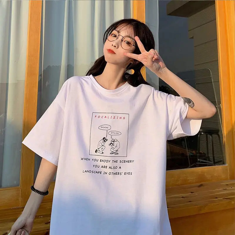 Glitchcore Oversized shirt – Summer Japanese Girly Cotton Short Sleeved T Shirt For Women