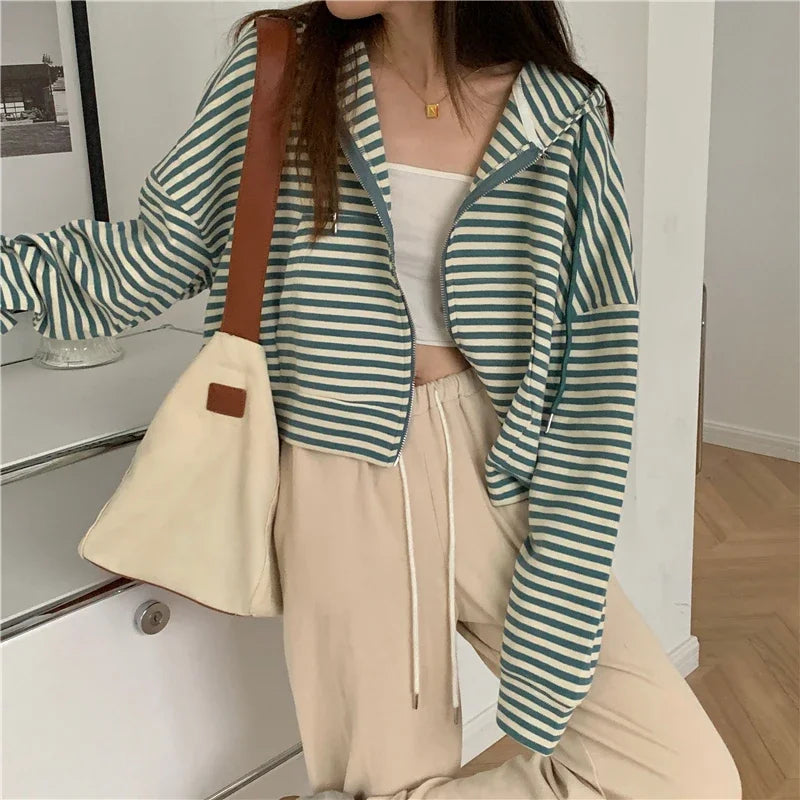 Autumn And Winter New Korean Style Ins Casual Sports Style Striped Hoo