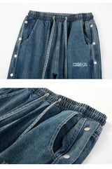 washed distressed denim sweatpant cashew flower patchwork oversized splice buckle jogging jeans casual button baggy men clothing unique joggers style 4370
