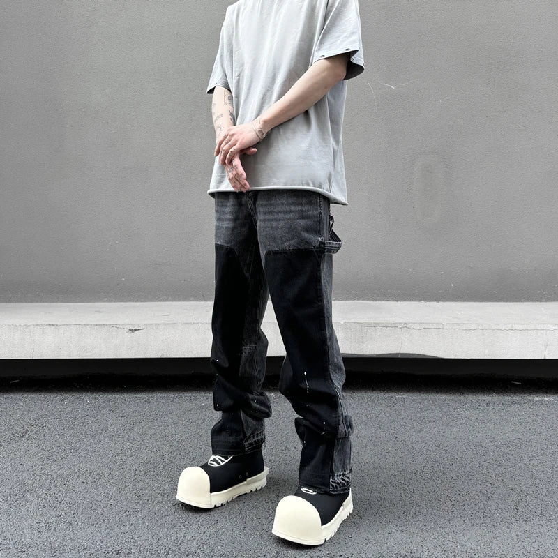 retro washed denim mens jeans pants fashion graffiti patchwork loose biker black jeans streetwear hip hop casual straight pants unique jeans style 5255