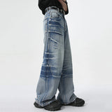 vintage blue baggy jeans man loose straight denim pants harajuku hip hop jeans trousers men stacked flare jeans