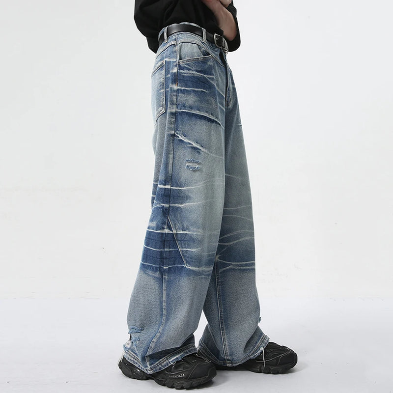 vintage blue baggy jeans man loose straight denim pants harajuku hip hop jeans trousers men stacked flare jeans
