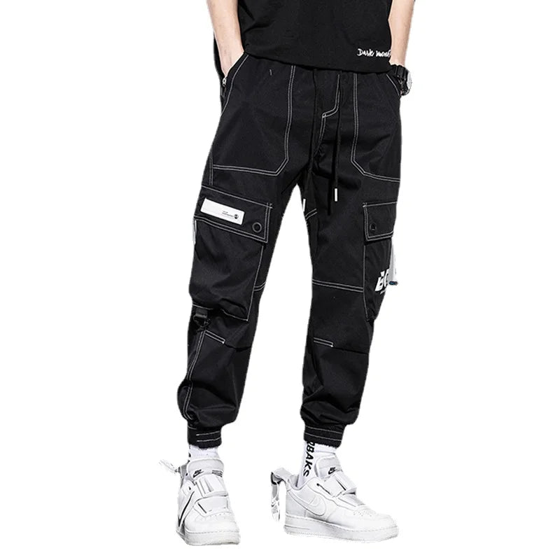 mens side pocket cargo pants casual elastic waist trousers streetwear hip hop loose fit ankle drawstring sweatpants joggers unique joggers style 2043