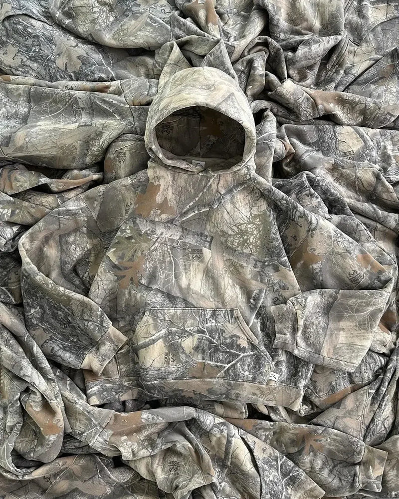 Heavy Weight Hoodies Women Y2K Camouflage Pattern Pullover Streetwear