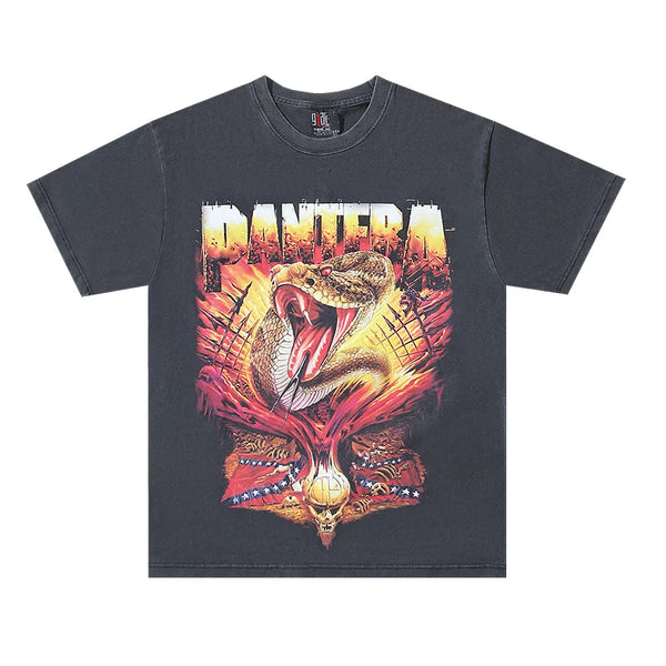 gothic oversized shirt featuring 2024 vintage retro rock band snake quality print high street washed distressed oversized t shirt tops for summer
