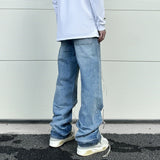 fashion loose streetwear denim jeans new casual wide legs straight jean pants hip hop tassel joggers baggy jeans men clothing unique joggers style 417