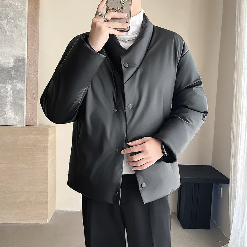 Winter Leather Jacket Men Korean Streetwear Fashion Loose Casual Business Retro Leather Padded Cotton Parkas Jacket Warm Coat