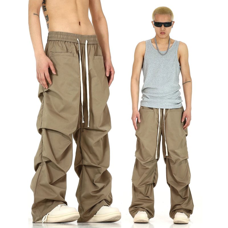 side fold baggy pants men casual elastic waist straight trousers streetwear new fashion drawstring unisex hip hop pants joggers unique joggers style 5116
