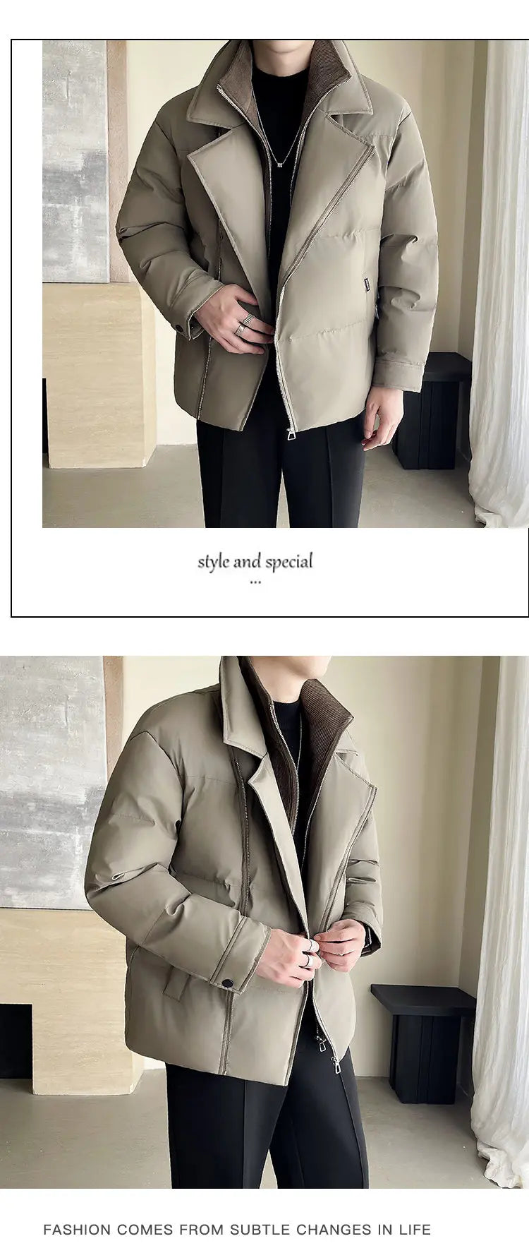 Winter Splice Collar Cotton-padded Leather Jacket Men Streetwear Fashion Loose Casual Thicken Warm Leather Parkas Coat Jacket