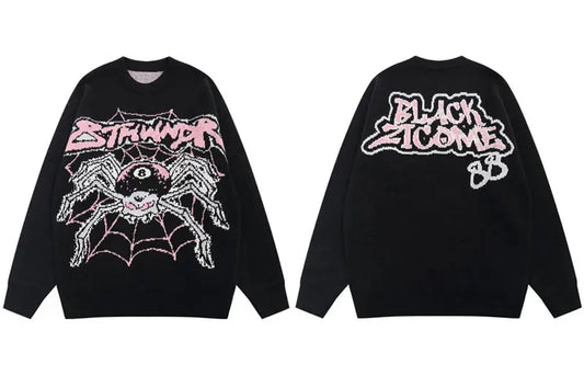 mens hip hop sweater spider knitted pullover o neck jumper fashion punk streetwear harajuku y2k jumpers casual loose sweaters oversized graphic print design, aesthetic street look hoodie, unique limited edition hoodie
