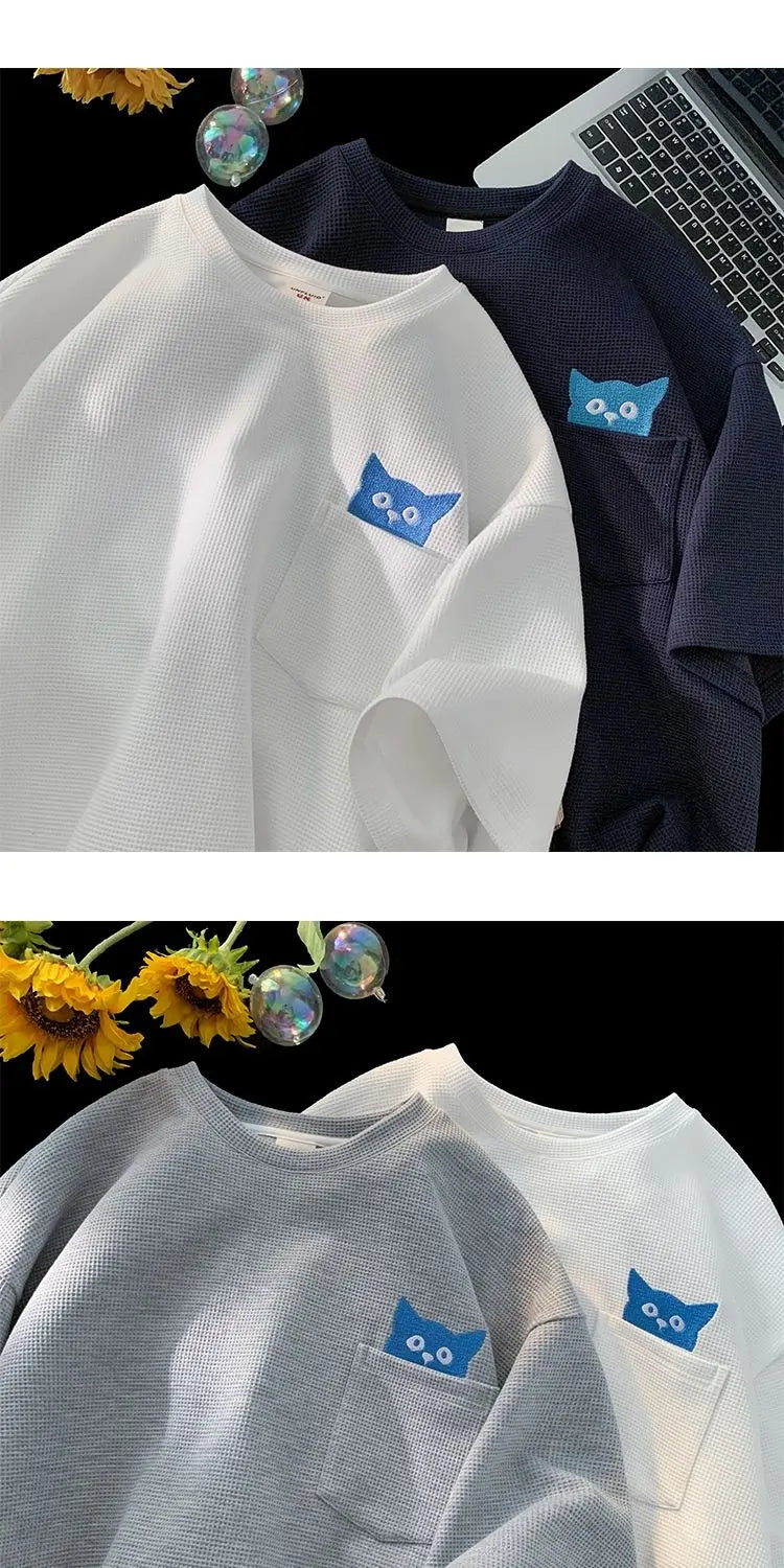 Y2k Anime panel – Korean High End Waffle Short Sleeved T Shirt For Men With Qu