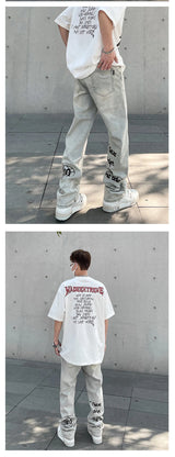 american gothic letter mens baggy jeans y2k retro harajuku straight denim trousers hip hop fashion printed jean man pants unique jeans style 580