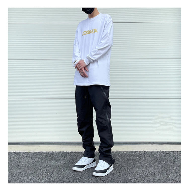 american street wear machine oversized joggers pants rubber side zipper nylon casual pants harajuku mens black track pants unique joggers style 3794