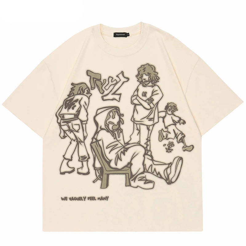 Skatercore Aesthetic print tee – 2023 Harajuku Cartoon Girl Cat Japanese Kanji Graphic T Shir