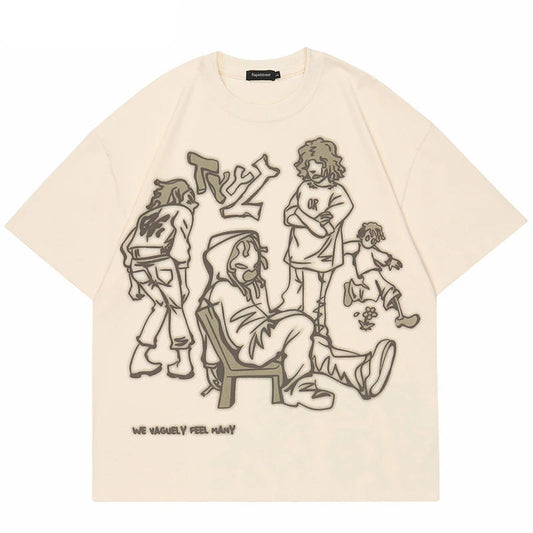 Skatercore Aesthetic print tee – 2023 Harajuku Cartoon Girl Cat Japanese Kanji Graphic T Shir