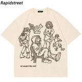 Skatercore Aesthetic print tee – 2023 Harajuku Cartoon Girl Cat Japanese Kanji Graphic T Shir