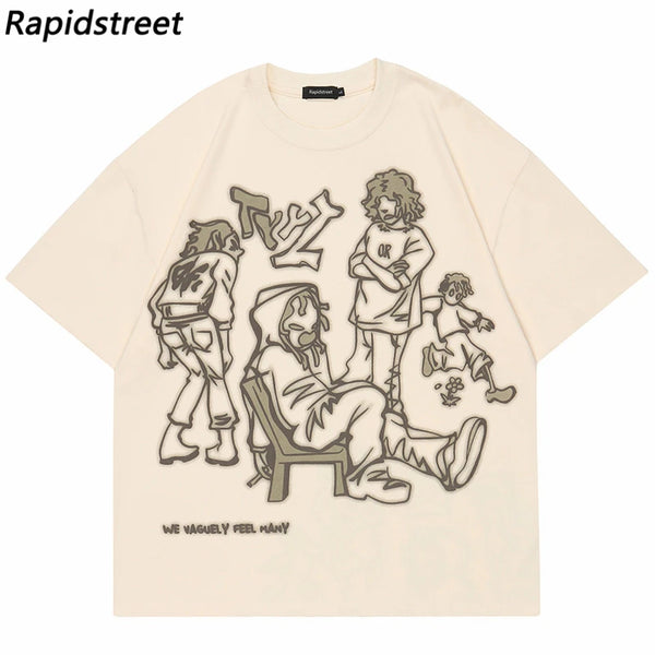 Skatercore Aesthetic print tee – 2023 Harajuku Cartoon Girl Cat Japanese Kanji Graphic T Shir