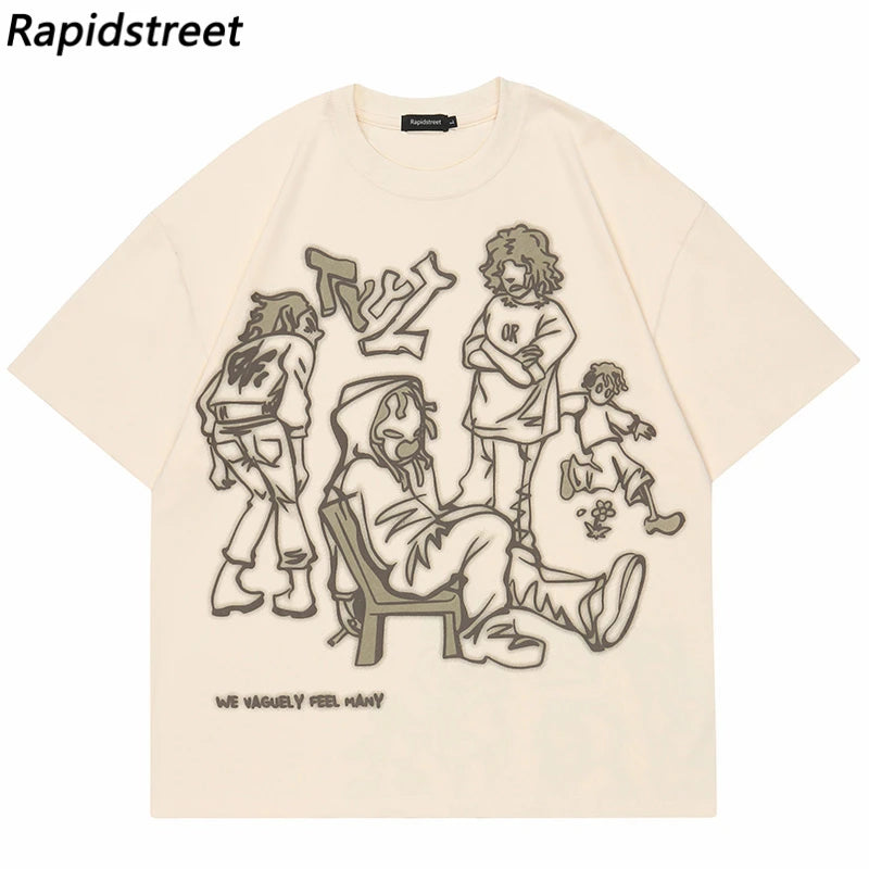 Skatercore Aesthetic print tee – 2023 Harajuku Cartoon Girl Cat Japanese Kanji Graphic T Shir
