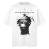 Sadcore Graphic tee – Men Retro High Street T Shirt Abstract Character Printed Sho