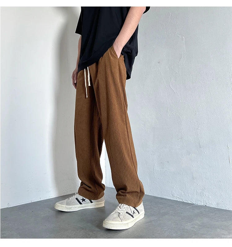 4 colors drawstring corduroy pants men fashion cotton casual pants men streetwear hip hop loose straight pants mens trousers unique default style 3751