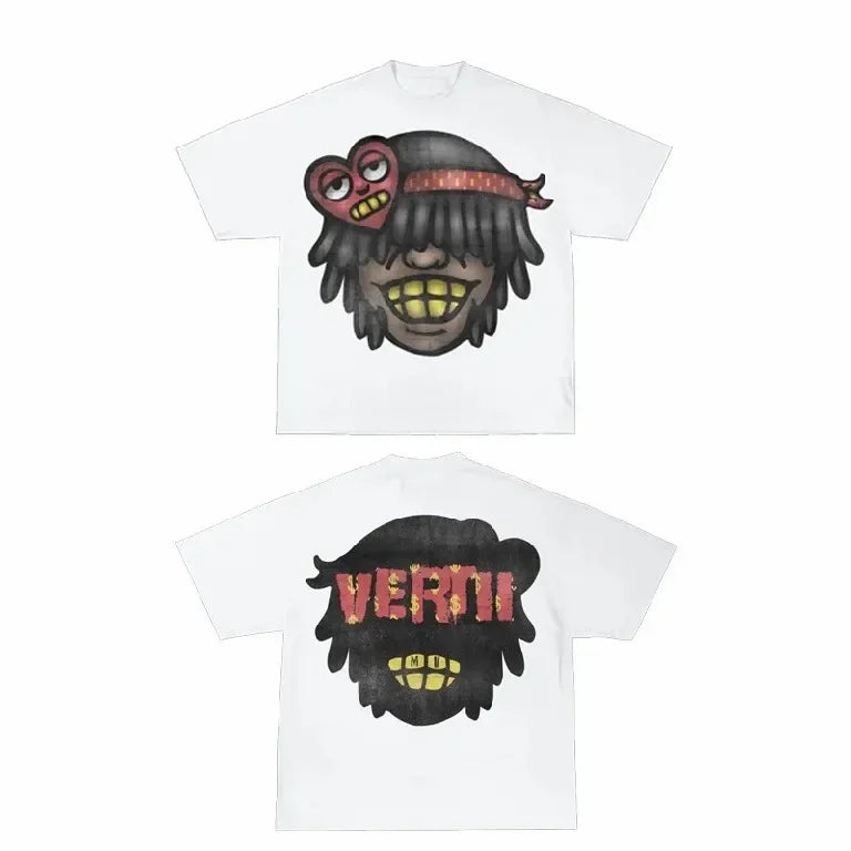 Harajuku Gothic Cartoon Graphic T Shirt Anime Print Streetwear Y2K Oversized TShirt Men Women Round Neck Cotton Short Sleeve Top