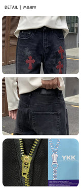 men embroidery streetwear brand fashion hip hop loose casual straight motorcycle denim jeans pant cityboy y2k jeans trousers urban skinny jeans