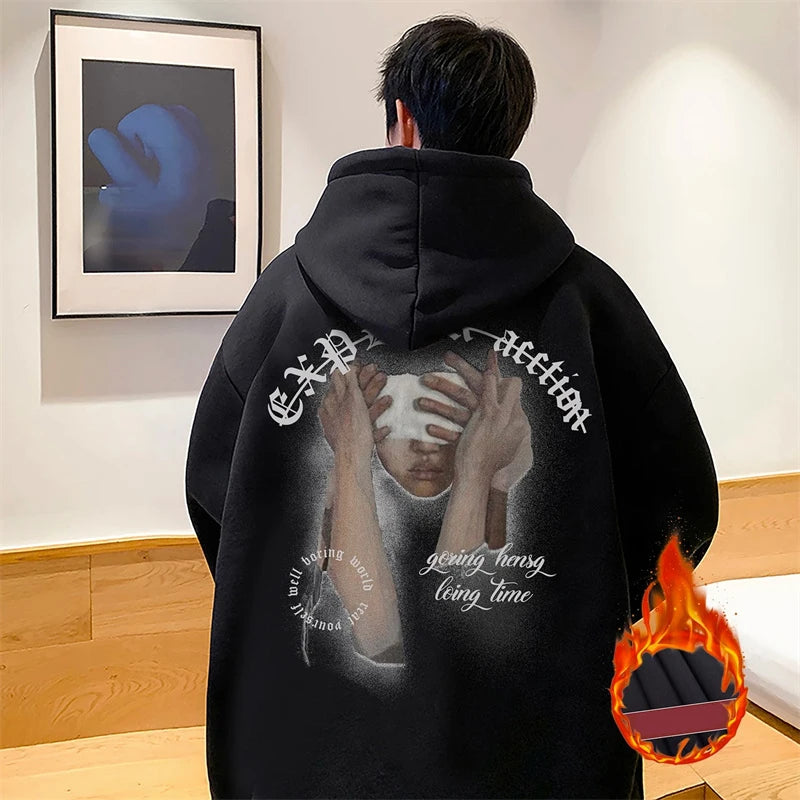 New Goth Graphic Printed Hooded Sweatshirts For Men Y2K Vintage Street