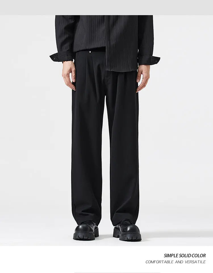 mens trend streetwear fashion loose casual plus size straight wide leg suit pant office man commute work pants trousers unique default style 2196