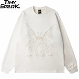 Men Suede Sweatshirt Streetwear Butterfly Monster Embroidery Harajuku