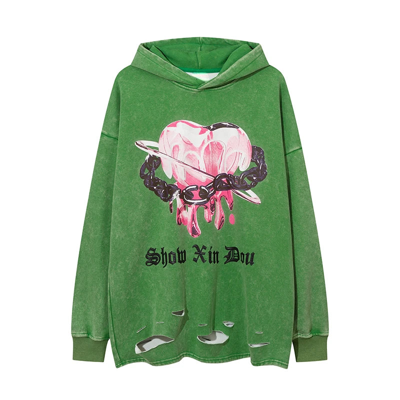 Y2K angelcore design featuring fashion harajuku printed hoodies hip hop retro washed bottom ripped sweatshirt streetwear mens hooded warm fleece loose hoodies