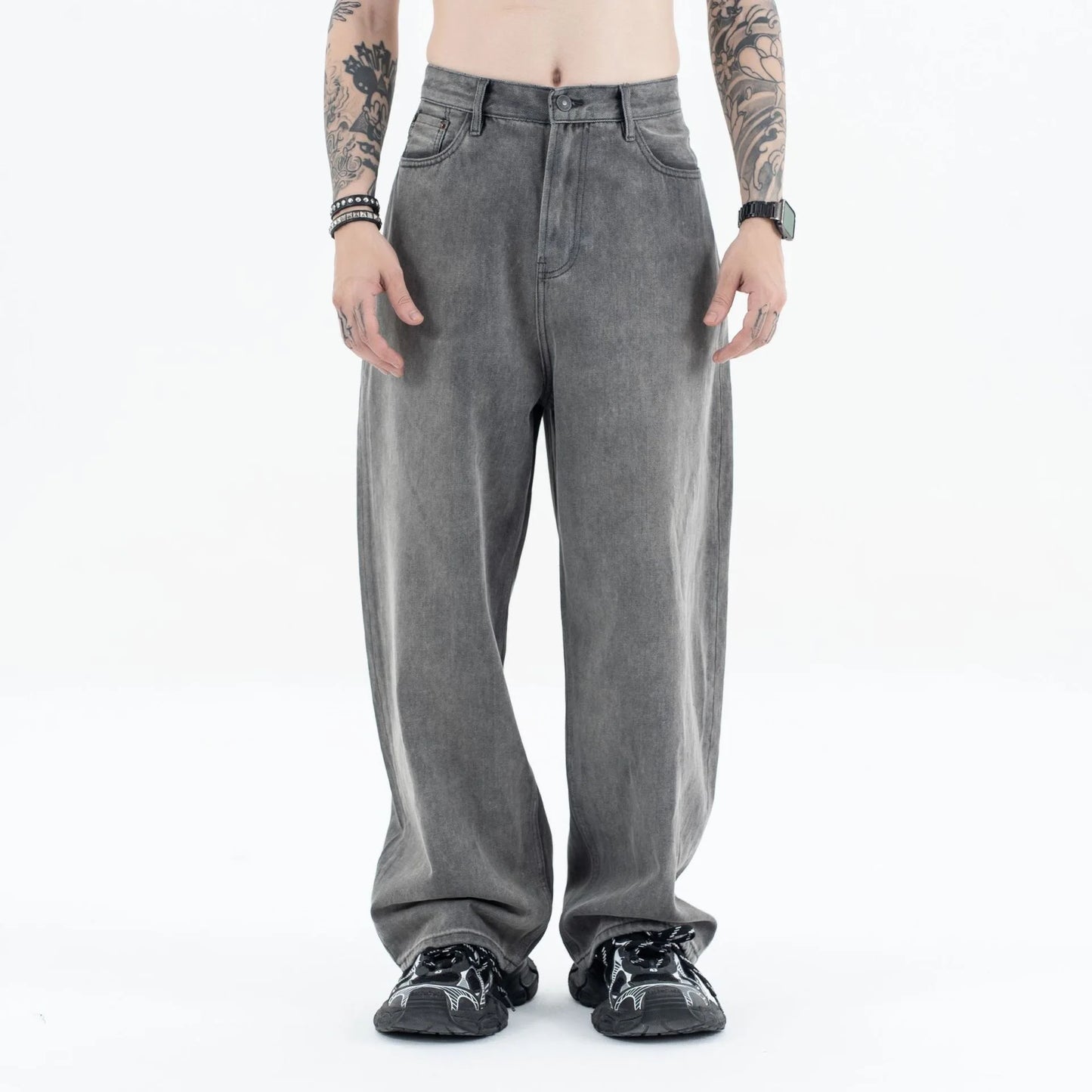 2024 autumn and winter new carbon ash wash worn jeans