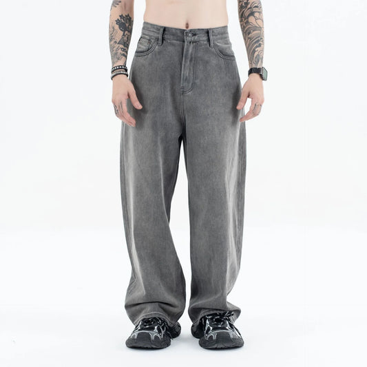 2024 autumn and winter new carbon ash wash worn jeans