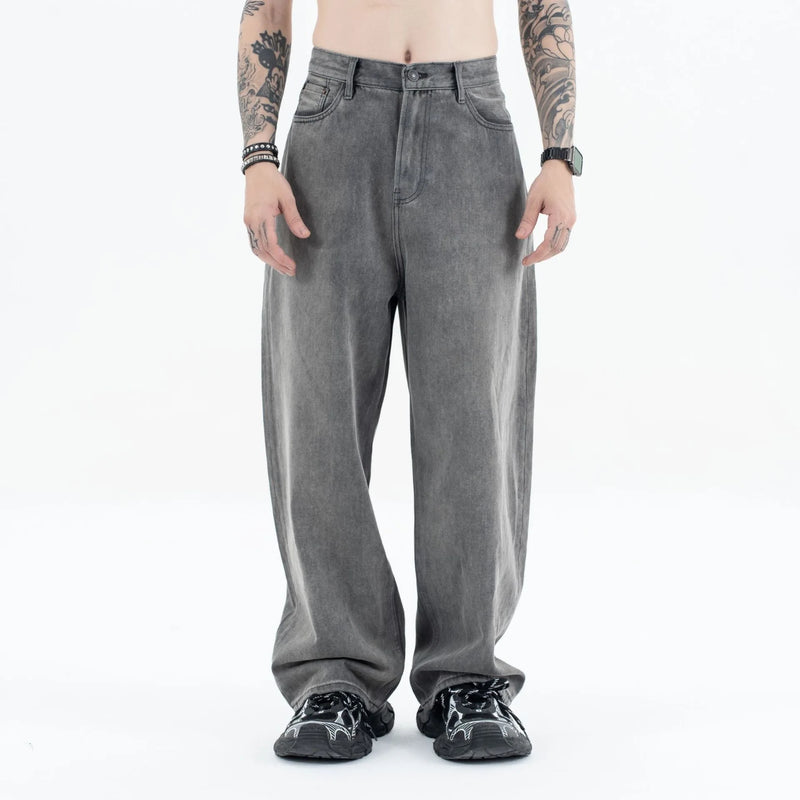 2024 autumn and winter new carbon ash wash worn jeans