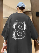 Cyberpunk Graphic tee – Dragon Design Letter S Print Tops Men Fashion Crewneck Short